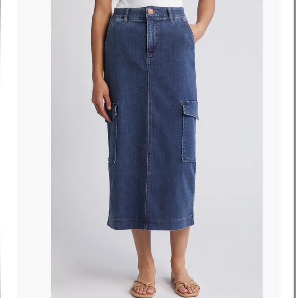 NWT Democracy 90’s Dark Denim Powermesh Cargo Stretch Support Midi Skirt (16) - Picture 2 of 14